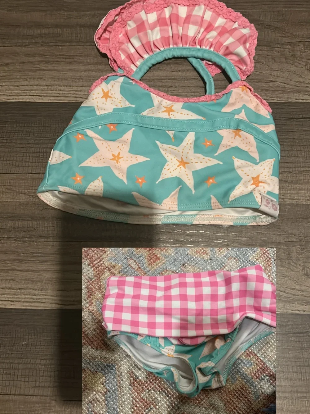 SweetHoney Girls Starfish Reversible Bikini Set - Aqua & Pink